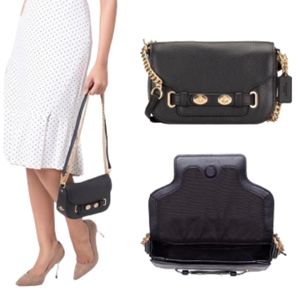 Coach leather black crossbody Bag golden chains strap
